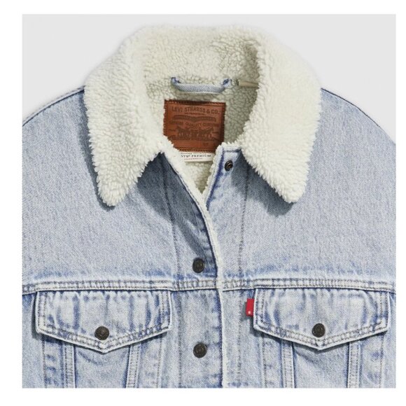 Levi's 90s Cozy Trucker Jacket Sherpa Fleece Lined Denim Womens M - Picture 4 of 10